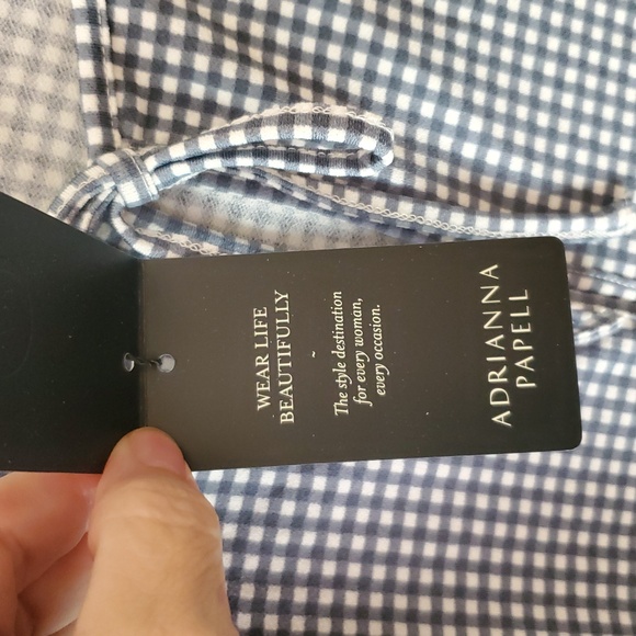 Adrianna Papell Blue White Gingham Top With Ties Size L NWT'S - Picture 7 of 10